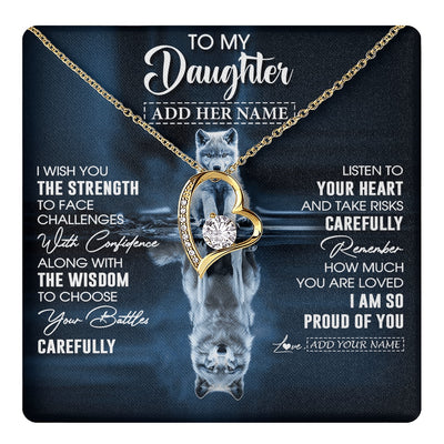 Forever Love Necklace 18K Yellow Gold Finish | 1 | Personalized To My Daughter Gifts Necklace From Mom Dad Mother I Wish You The Strength Wolf Daughter Birthday Gifts Christmas Graduation Gift Box Message Card | https://teecentury.