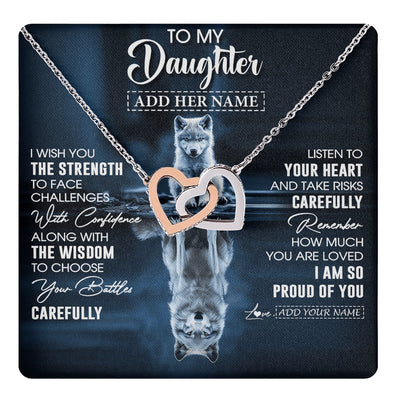 Interlocking Hearts Necklace Stainless Steel & Rose Gold Finish | 1 | Personalized To My Daughter Gifts Necklace From Mom Dad Mother I Wish You The Strength Wolf Daughter Birthday Gifts Christmas Graduation Gift Box Message Card | https://teecentury.