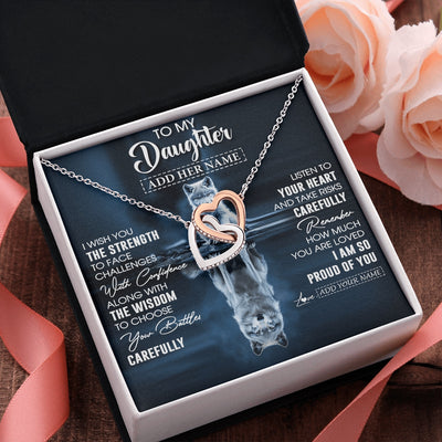 Interlocking Hearts Necklace Stainless Steel & Rose Gold Finish | 2 | Personalized To My Daughter Gifts Necklace From Mom Dad Mother I Wish You The Strength Wolf Daughter Birthday Gifts Christmas Graduation Gift Box Message Card | https://teecentury.