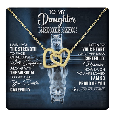 Interlocking Hearts Necklace 18K Yellow Gold Finish | 1 | Personalized To My Daughter Gifts Necklace From Mom Dad Mother I Wish You The Strength Wolf Daughter Birthday Gifts Christmas Graduation Gift Box Message Card | https://teecentury.
