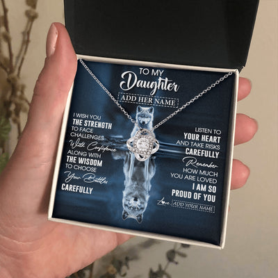Love Knot Necklace 14K White Gold Finish | 2 | Personalized To My Daughter Gifts Necklace From Mom Dad Mother I Wish You The Strength Wolf Daughter Birthday Gifts Christmas Graduation Gift Box Message Card | https://teecentury.