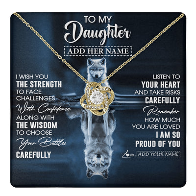 Love Knot Necklace 18K Yellow Gold Finish | 1 | Personalized To My Daughter Gifts Necklace From Mom Dad Mother I Wish You The Strength Wolf Daughter Birthday Gifts Christmas Graduation Gift Box Message Card | https://teecentury.