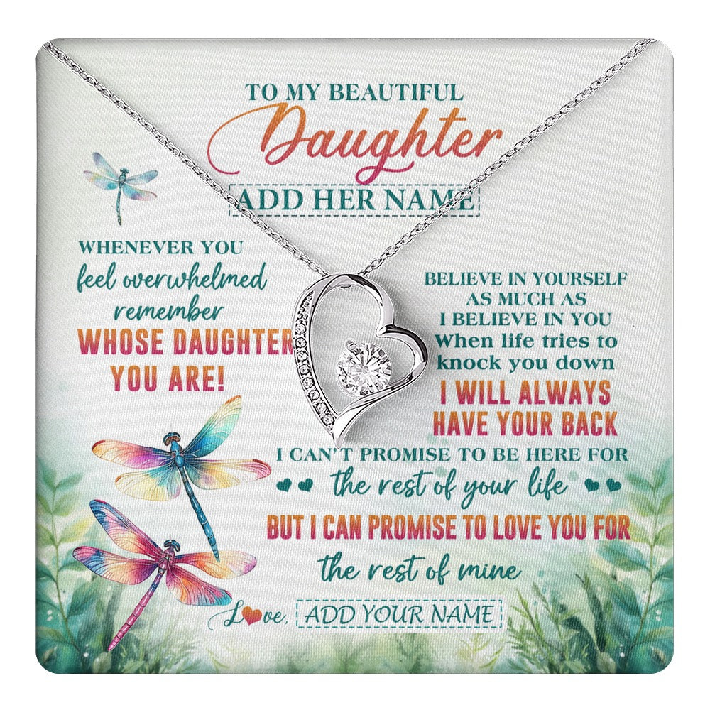 Forever Love Necklace 14K White Gold Finish | 1 | Personalized To My Daughter Gifts Necklace From Mom Dad Mother Whenever You Feel Dragonfly Daughter Birthday Gifts Christmas Custom Gift Box Message Card | https://teecentury.