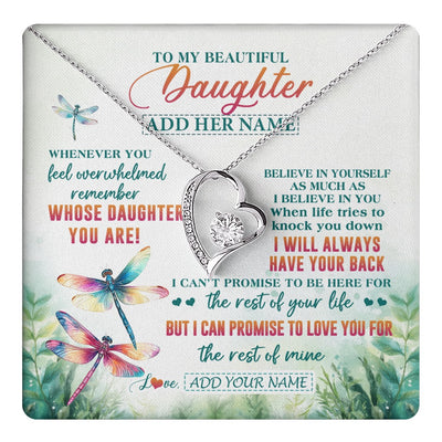 Forever Love Necklace 14K White Gold Finish | 1 | Personalized To My Daughter Gifts Necklace From Mom Dad Mother Whenever You Feel Dragonfly Daughter Birthday Gifts Christmas Custom Gift Box Message Card | https://teecentury.