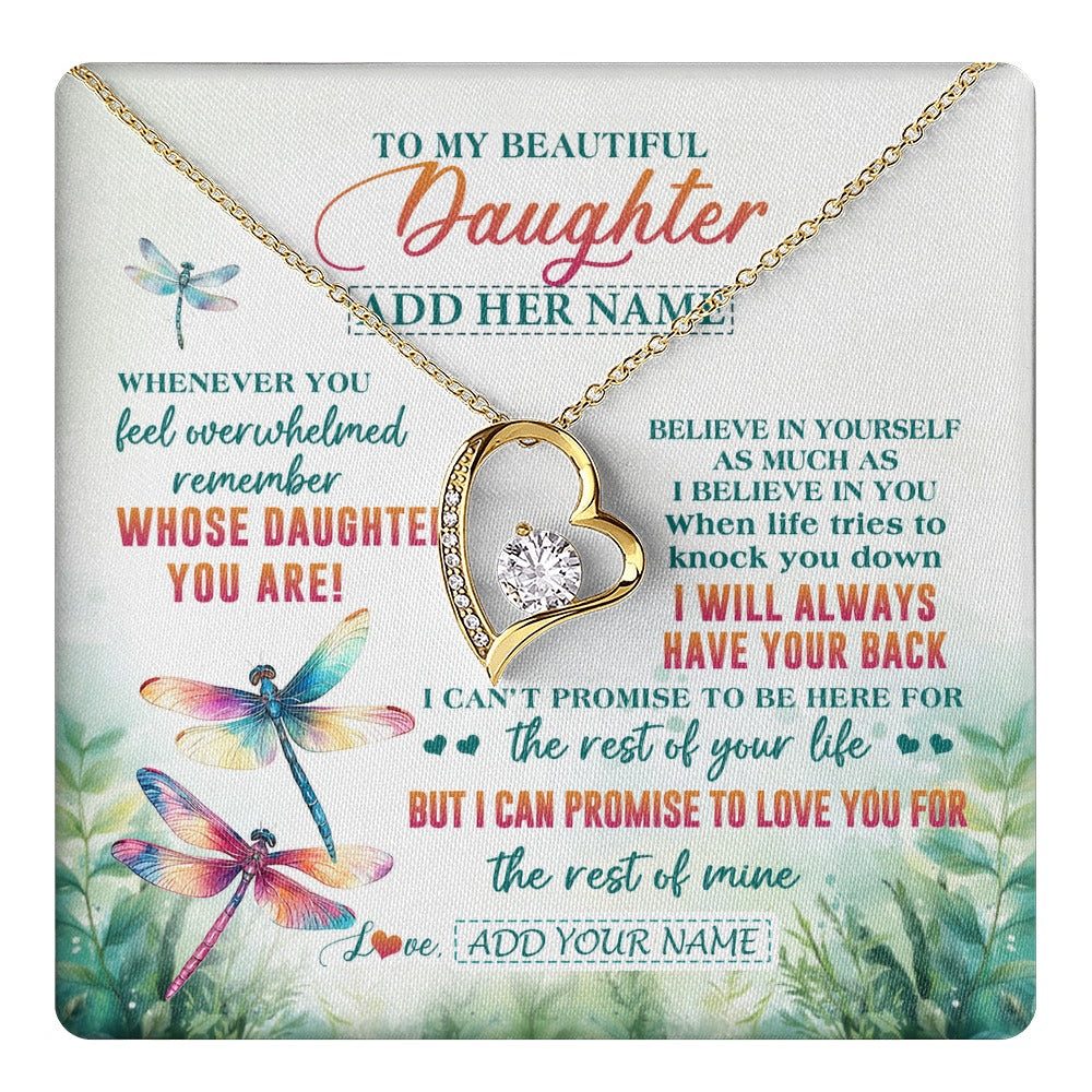 Forever Love Necklace 18K Yellow Gold Finish | 1 | Personalized To My Daughter Gifts Necklace From Mom Dad Mother Whenever You Feel Dragonfly Daughter Birthday Gifts Christmas Custom Gift Box Message Card | https://teecentury.