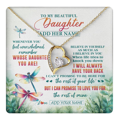 Forever Love Necklace 18K Yellow Gold Finish | 1 | Personalized To My Daughter Gifts Necklace From Mom Dad Mother Whenever You Feel Dragonfly Daughter Birthday Gifts Christmas Custom Gift Box Message Card | https://teecentury.