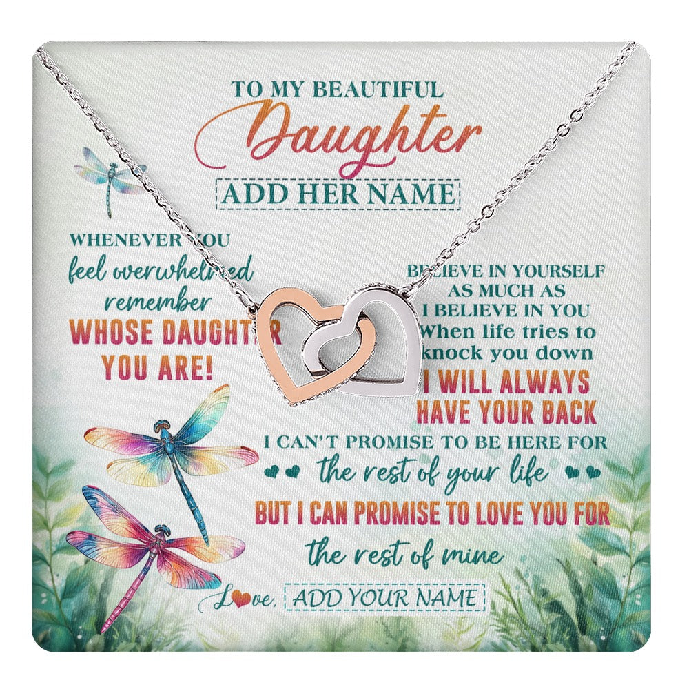 Interlocking Hearts Necklace Stainless Steel & Rose Gold Finish | 1 | Personalized To My Daughter Gifts Necklace From Mom Dad Mother Whenever You Feel Dragonfly Daughter Birthday Gifts Christmas Custom Gift Box Message Card | https://teecentury.