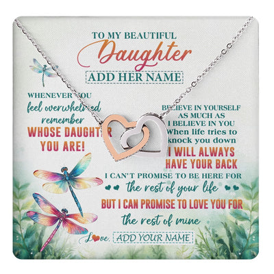Interlocking Hearts Necklace Stainless Steel & Rose Gold Finish | 1 | Personalized To My Daughter Gifts Necklace From Mom Dad Mother Whenever You Feel Dragonfly Daughter Birthday Gifts Christmas Custom Gift Box Message Card | https://teecentury.