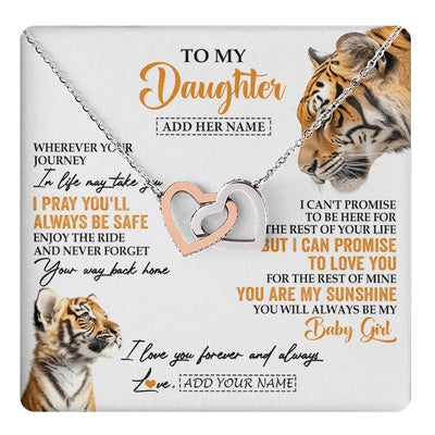 Interlocking Hearts Necklace Stainless Steel & Rose Gold Finish | 1 | Personalized To My Daughter Gifts Necklace From Mom Dad Mother Wherever Your Journey In Life Tiger Daughter Birthday Gifts Custom Gift Box Message Card | https://teecentury.