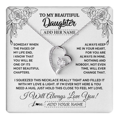 Forever Love Necklace 14K White Gold Finish | 1 | Personalized To My Daughter Gifts Necklace From Mom Dad Someday When The Pages Birthday For Daughter Christmas Graduation Custom Jewelry Gift Box Message Card | https://teecentury.