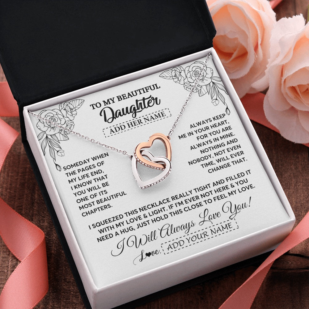 Interlocking Hearts Necklace Stainless Steel & Rose Gold Finish | 2 | Personalized To My Daughter Gifts Necklace From Mom Dad Someday When The Pages Birthday For Daughter Christmas Graduation Custom Jewelry Gift Box Message Card | https://teecentury.