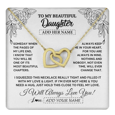 Interlocking Hearts Necklace 18K Yellow Gold Finish | 1 | Personalized To My Daughter Gifts Necklace From Mom Dad Someday When The Pages Birthday For Daughter Christmas Graduation Custom Jewelry Gift Box Message Card | https://teecentury.