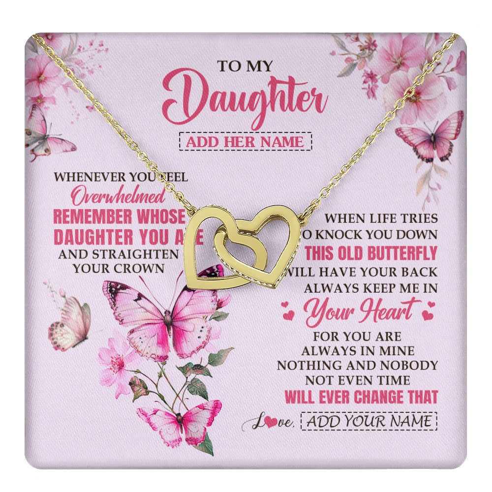 Interlocking Hearts Necklace 18K Yellow Gold Finish | 1 | Personalized To My Daughter Gifts Necklace From Mom Dad Whenever Butterfly Unique Birthday Gifts Daughter Graduation Christmas Custom Gift Box Message Card | teecentury.myshopify