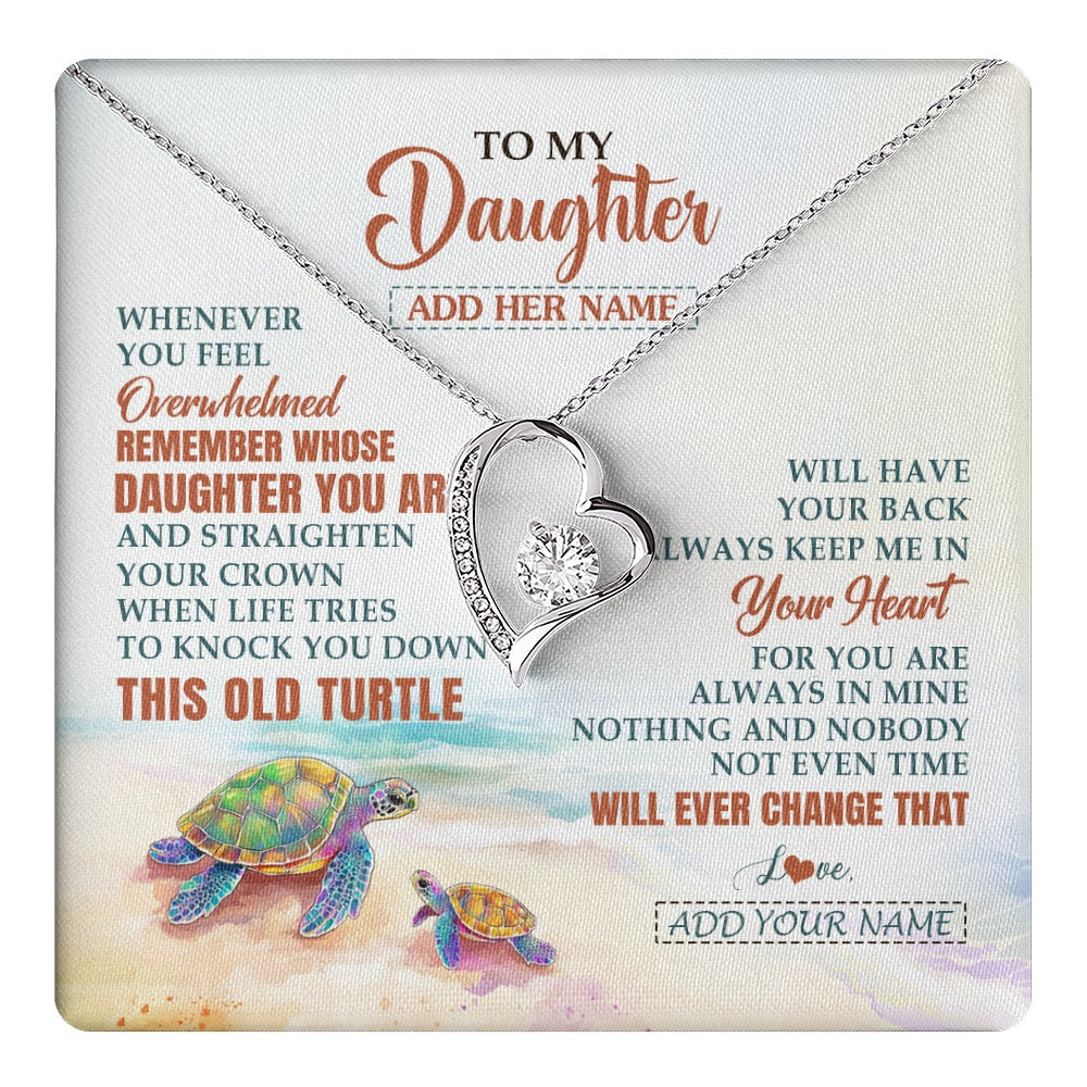 Forever Love Necklace 14K White Gold Finish | 1 | Personalized To My Daughter Gifts Necklace From Mom Dad Whenever Turtle Unique Birthday Gifts For Daughter Graduation Christmas Custom Gift Box Message Card | https://teecentury.