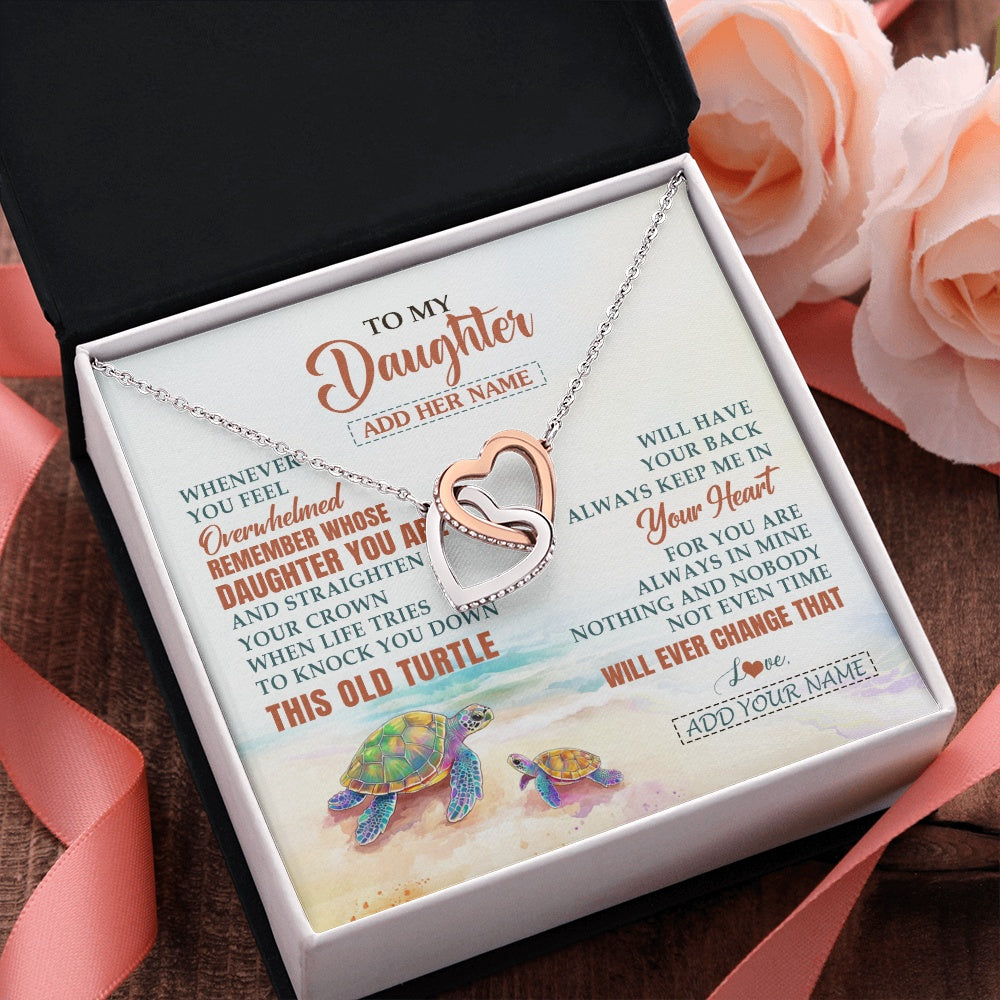 Interlocking Hearts Necklace Stainless Steel & Rose Gold Finish | 2 | Personalized To My Daughter Gifts Necklace From Mom Dad Whenever Turtle Unique Birthday Gifts For Daughter Graduation Christmas Custom Gift Box Message Card | https://teecentury.