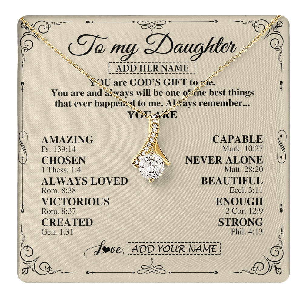 Alluring Beauty Necklace 18K Yellow Gold Finish | 1 | Personalized To My Daughter Gifts Necklace From Mom Dad You Are God's Gift To Me Daughter Birthday Gifts Christmas Christian Custom Gift Box Message Card | https://teecentury.