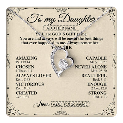Forever Love Necklace 14K White Gold Finish | 1 | Personalized To My Daughter Gifts Necklace From Mom Dad You Are God's Gift To Me Daughter Birthday Gifts Christmas Christian Custom Gift Box Message Card | https://teecentury.
