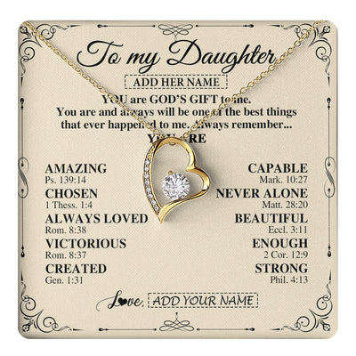 Forever Love Necklace 18K Yellow Gold Finish | 1 | Personalized To My Daughter Gifts Necklace From Mom Dad You Are God's Gift To Me Daughter Birthday Gifts Christmas Christian Custom Gift Box Message Card | https://teecentury.