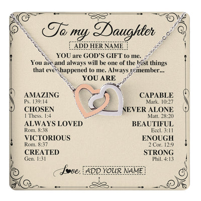 Interlocking Hearts Necklace Stainless Steel & Rose Gold Finish | 1 | Personalized To My Daughter Gifts Necklace From Mom Dad You Are God's Gift To Me Daughter Birthday Gifts Christmas Christian Custom Gift Box Message Card | https://teecentury.