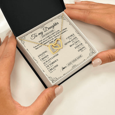Interlocking Hearts Necklace 18K Yellow Gold Finish | 2 | Personalized To My Daughter Gifts Necklace From Mom Dad You Are God's Gift To Me Daughter Birthday Gifts Christmas Christian Custom Gift Box Message Card | https://teecentury.
