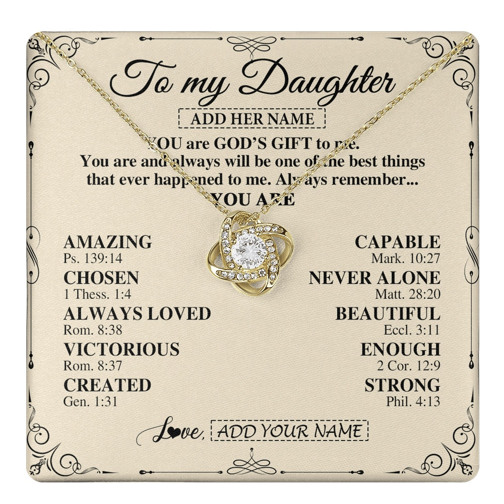 Love Knot Necklace 18K Yellow Gold Finish | 1 | Personalized To My Daughter Gifts Necklace From Mom Dad You Are God's Gift To Me Daughter Birthday Gifts Christmas Christian Custom Gift Box Message Card | https://teecentury.