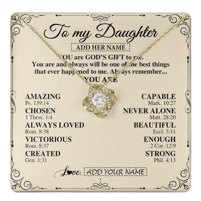 Love Knot Necklace 18K Yellow Gold Finish | 1 | Personalized To My Daughter Gifts Necklace From Mom Dad You Are God's Gift To Me Daughter Birthday Gifts Christmas Christian Custom Gift Box Message Card | https://teecentury.