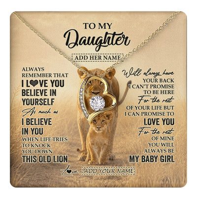 Forever Love Necklace 18K Yellow Gold Finish | 1 | Personalized To My Daughter Gifts Necklace From Mom Mother Always Remember Lion Gifts For Daughter Birthday Graduation Christmas Custom Gift Box Message Card | https://teecentury.