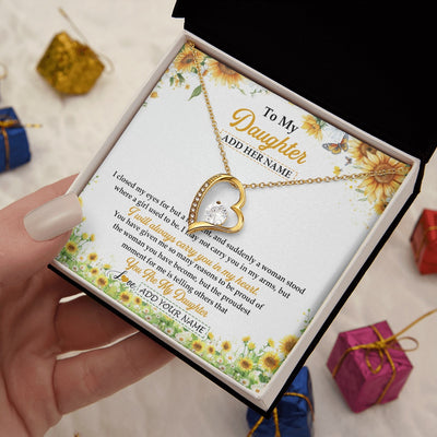 Forever Love Necklace 18K Yellow Gold Finish | 2 | Personalized To My Daughter Gifts Necklace From Mom Mother Dad I Closed My Eyes Sunflower Best Daughter Birthday Gifts Christmas Custom Gift Box Message Card | teecentury.myshopify