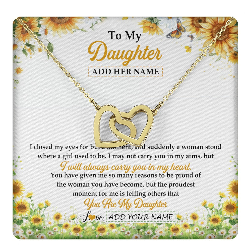 Interlocking Hearts Necklace 18K Yellow Gold Finish | 1 | Personalized To My Daughter Gifts Necklace From Mom Mother Dad I Closed My Eyes Sunflower Best Daughter Birthday Gifts Christmas Custom Gift Box Message Card | teecentury.myshopify