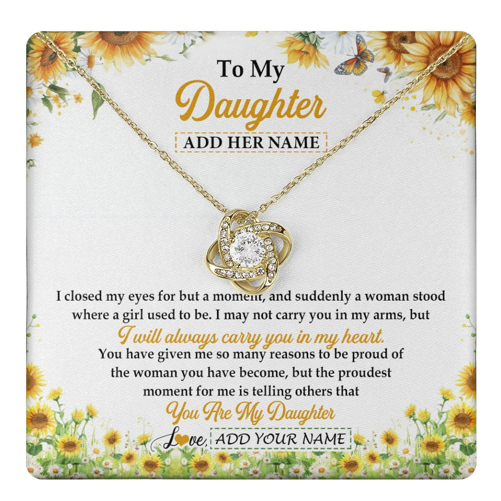 Love Knot Necklace 18K Yellow Gold Finish | 1 | Personalized To My Daughter Gifts Necklace From Mom Mother Dad I Closed My Eyes Sunflower Best Daughter Birthday Gifts Christmas Custom Gift Box Message Card | teecentury.myshopify