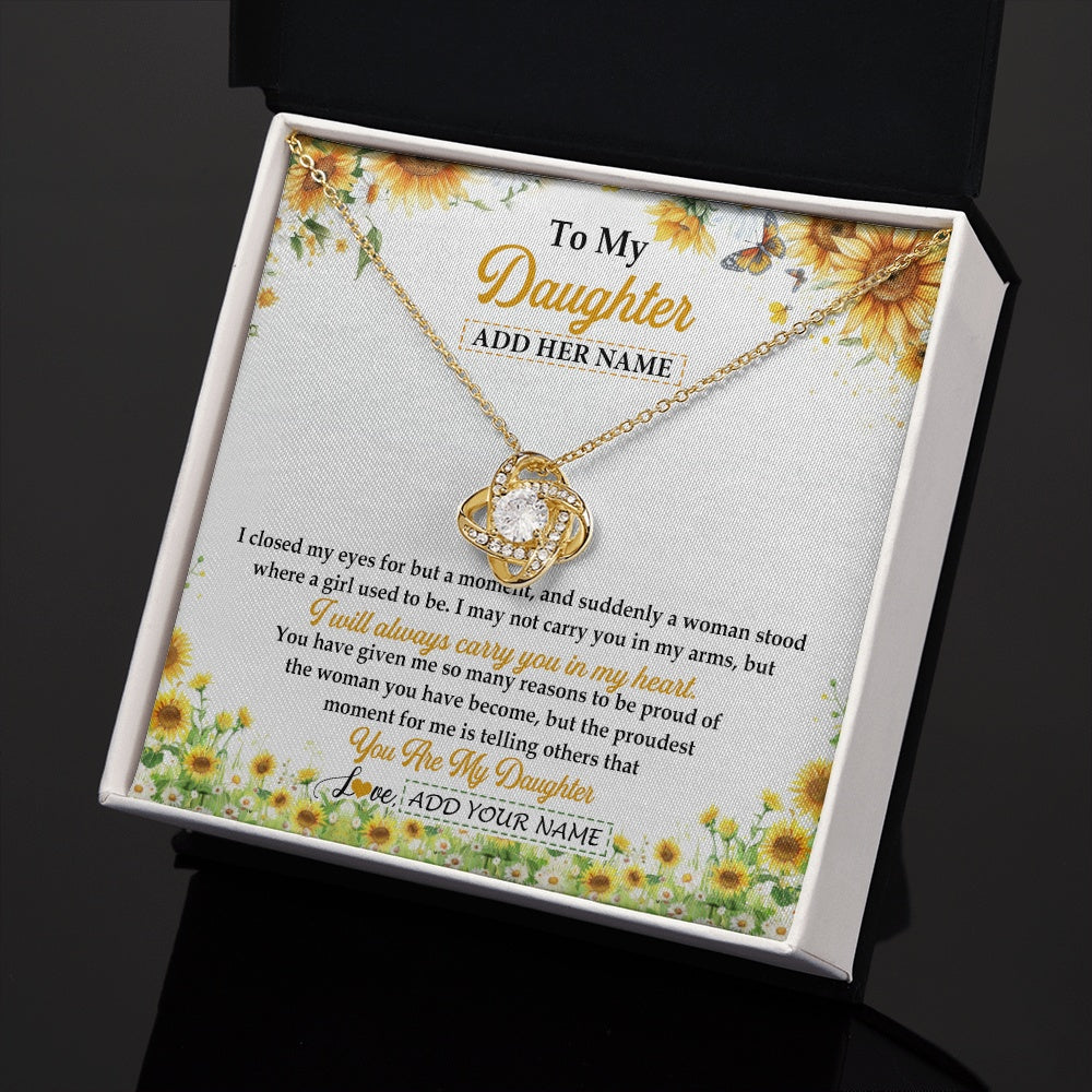 Love Knot Necklace 18K Yellow Gold Finish | 2 | Personalized To My Daughter Gifts Necklace From Mom Mother Dad I Closed My Eyes Sunflower Best Daughter Birthday Gifts Christmas Custom Gift Box Message Card | teecentury.myshopify