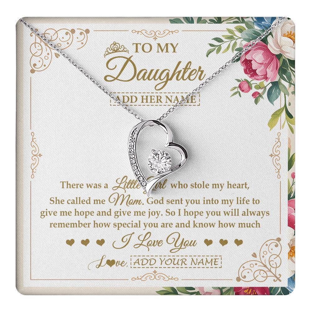 Forever Love Necklace 14K White Gold Finish | 1 | Personalized To My Daughter Gifts Necklace From Mom Mother Filled With My Love Daughter Birthday Gifts Graduation Wedding Christmas Gift Box Message Card | https://teecentury.