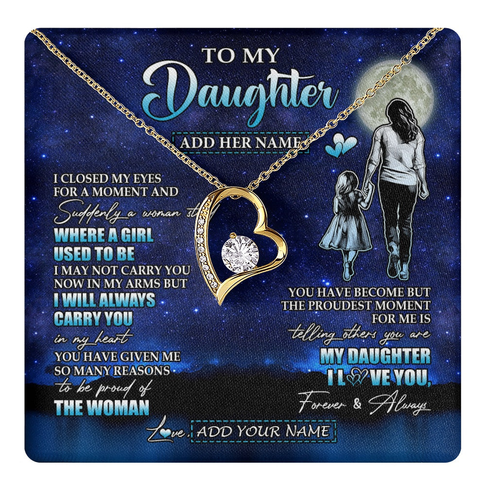Forever Love Necklace 18K Yellow Gold Finish | 1 | Personalized To My Daughter Gifts Necklace From Mom Mother I Closed My Eyes For A Moment Daughter Birthday Graduation Christmas Custom Gift Box Message Card | teecentury.myshopify