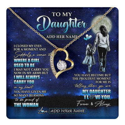 Forever Love Necklace 18K Yellow Gold Finish | 1 | Personalized To My Daughter Gifts Necklace From Mom Mother I Closed My Eyes For A Moment Daughter Birthday Graduation Christmas Custom Gift Box Message Card | teecentury.myshopify