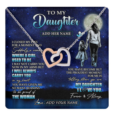 Interlocking Hearts Necklace Stainless Steel & Rose Gold Finish | 1 | Personalized To My Daughter Gifts Necklace From Mom Mother I Closed My Eyes For A Moment Daughter Birthday Graduation Christmas Custom Gift Box Message Card | teecentury.myshopify