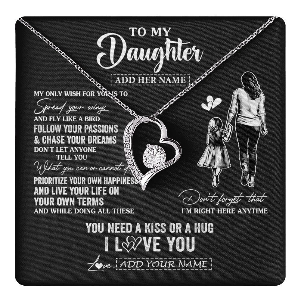 Forever Love Necklace 14K White Gold Finish | 1 | Personalized To My Daughter Gifts Necklace From Mom Mother My Only Wish For You Daughter Birthday Gifts Graduation Christmas Customized Gift Box Message Card | teecentury.myshopify