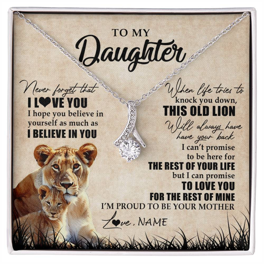 Alluring Beauty Necklace 14K White Gold Finish | Personalized To My Daughter Gifts Necklace From Mom Mother Old Lion Daughter Jewelry Birthday Gifts Graduation Christmas Customized Gift Box Message Card | teecentury