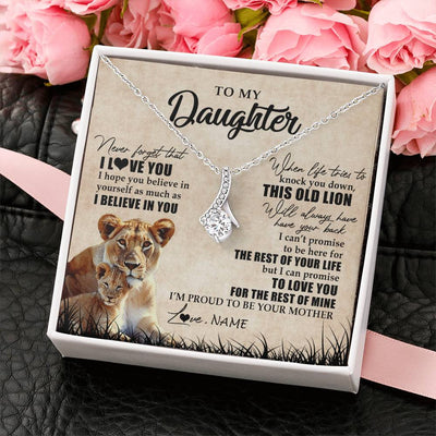 Alluring Beauty Necklace 14K White Gold Finish | Personalized To My Daughter Gifts Necklace From Mom Mother Old Lion Daughter Jewelry Birthday Gifts Graduation Christmas Customized Gift Box Message Card | teecentury