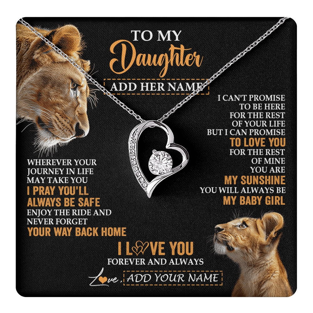 Forever Love Necklace 14K White Gold Finish | 1 | Personalized To My Daughter Gifts Necklace From Mom Mother Wherever Your Journey In Life Lion Daughter Birthday Gifts Christmas Custom Gift Box Message Card | https://teecentury.
