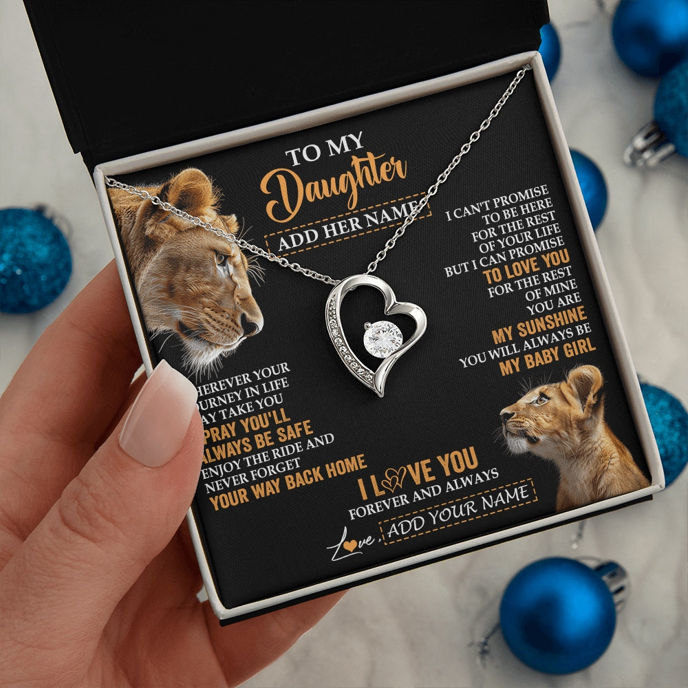 Forever Love Necklace 14K White Gold Finish | 2 | Personalized To My Daughter Gifts Necklace From Mom Mother Wherever Your Journey In Life Lion Daughter Birthday Gifts Christmas Custom Gift Box Message Card | https://teecentury.