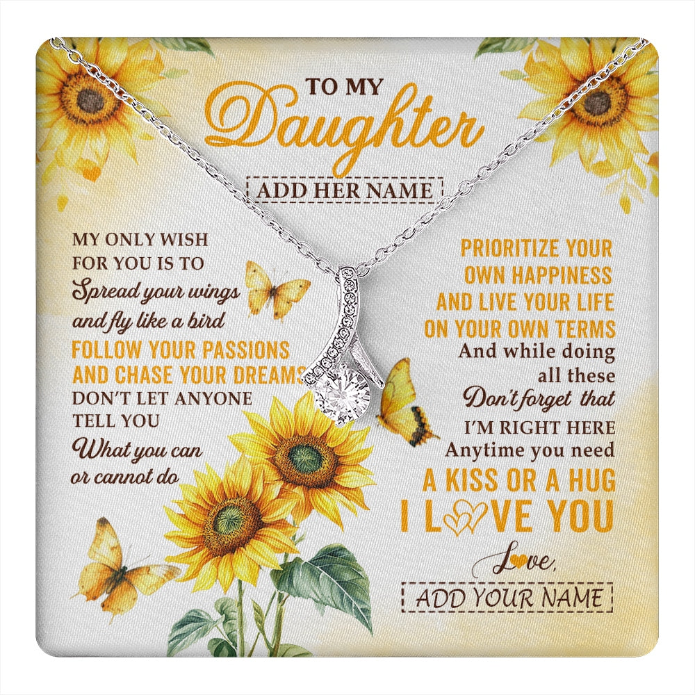 Alluring Beauty Necklace 14K White Gold Finish | 1 | Personalized To My Daughter Gifts Necklace From Mom Sunflower My Only Wish For You Daughter Birthday Gifts Graduation Christmas Custom Gift Box Message Card | https://teecentury.