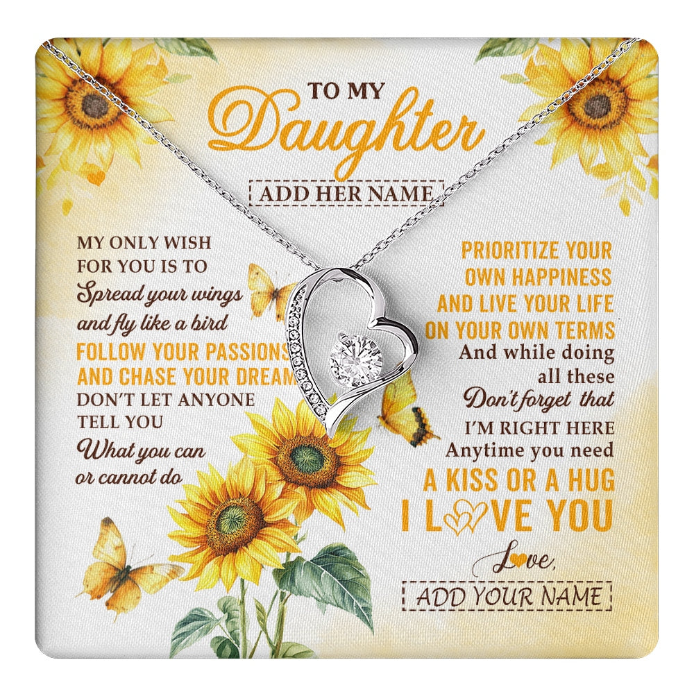 Forever Love Necklace 14K White Gold Finish | 1 | Personalized To My Daughter Gifts Necklace From Mom Sunflower My Only Wish For You Daughter Birthday Gifts Graduation Christmas Custom Gift Box Message Card | https://teecentury.