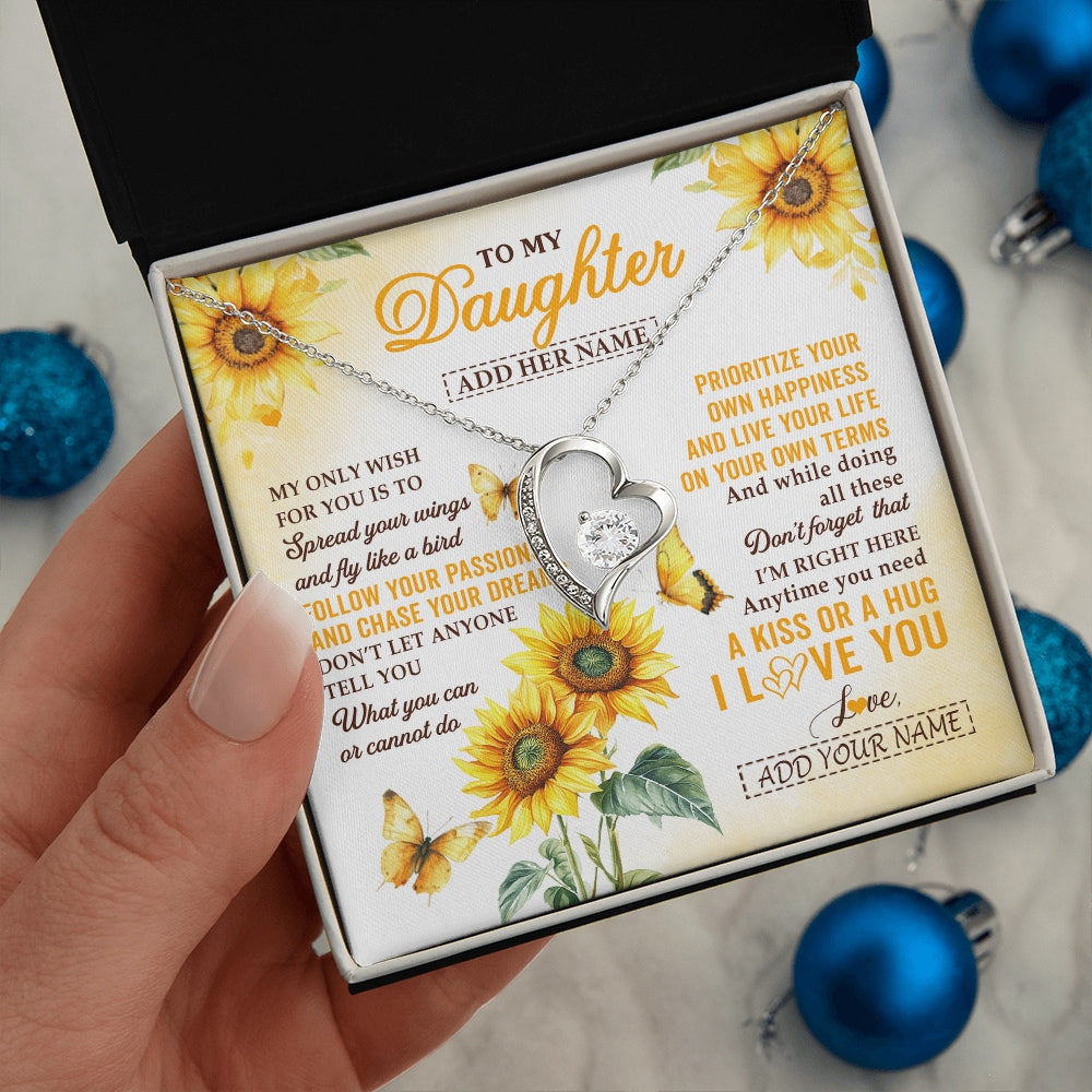 Forever Love Necklace 14K White Gold Finish | 2 | Personalized To My Daughter Gifts Necklace From Mom Sunflower My Only Wish For You Daughter Birthday Gifts Graduation Christmas Custom Gift Box Message Card | https://teecentury.