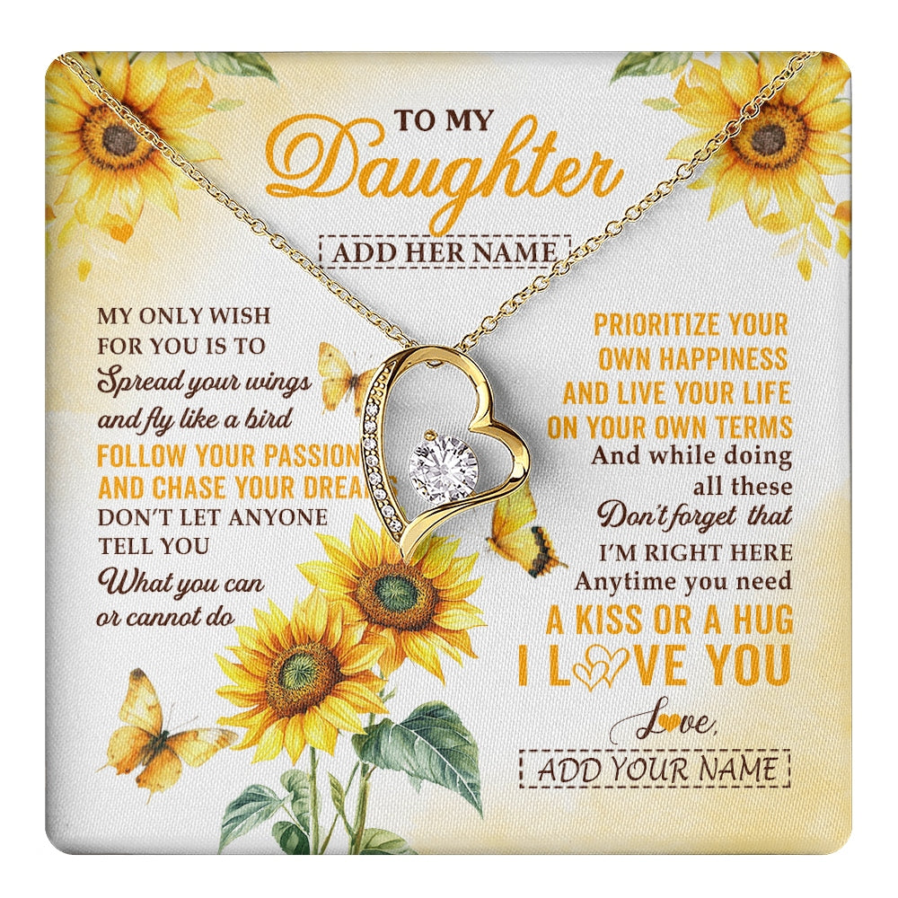 Forever Love Necklace 18K Yellow Gold Finish | 1 | Personalized To My Daughter Gifts Necklace From Mom Sunflower My Only Wish For You Daughter Birthday Gifts Graduation Christmas Custom Gift Box Message Card | https://teecentury.
