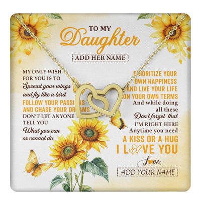 Interlocking Hearts Necklace 18K Yellow Gold Finish | 1 | Personalized To My Daughter Gifts Necklace From Mom Sunflower My Only Wish For You Daughter Birthday Gifts Graduation Christmas Custom Gift Box Message Card | https://teecentury.