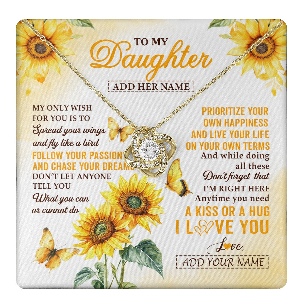 Love Knot Necklace 18K Yellow Gold Finish | 1 | Personalized To My Daughter Gifts Necklace From Mom Sunflower My Only Wish For You Daughter Birthday Gifts Graduation Christmas Custom Gift Box Message Card | https://teecentury.