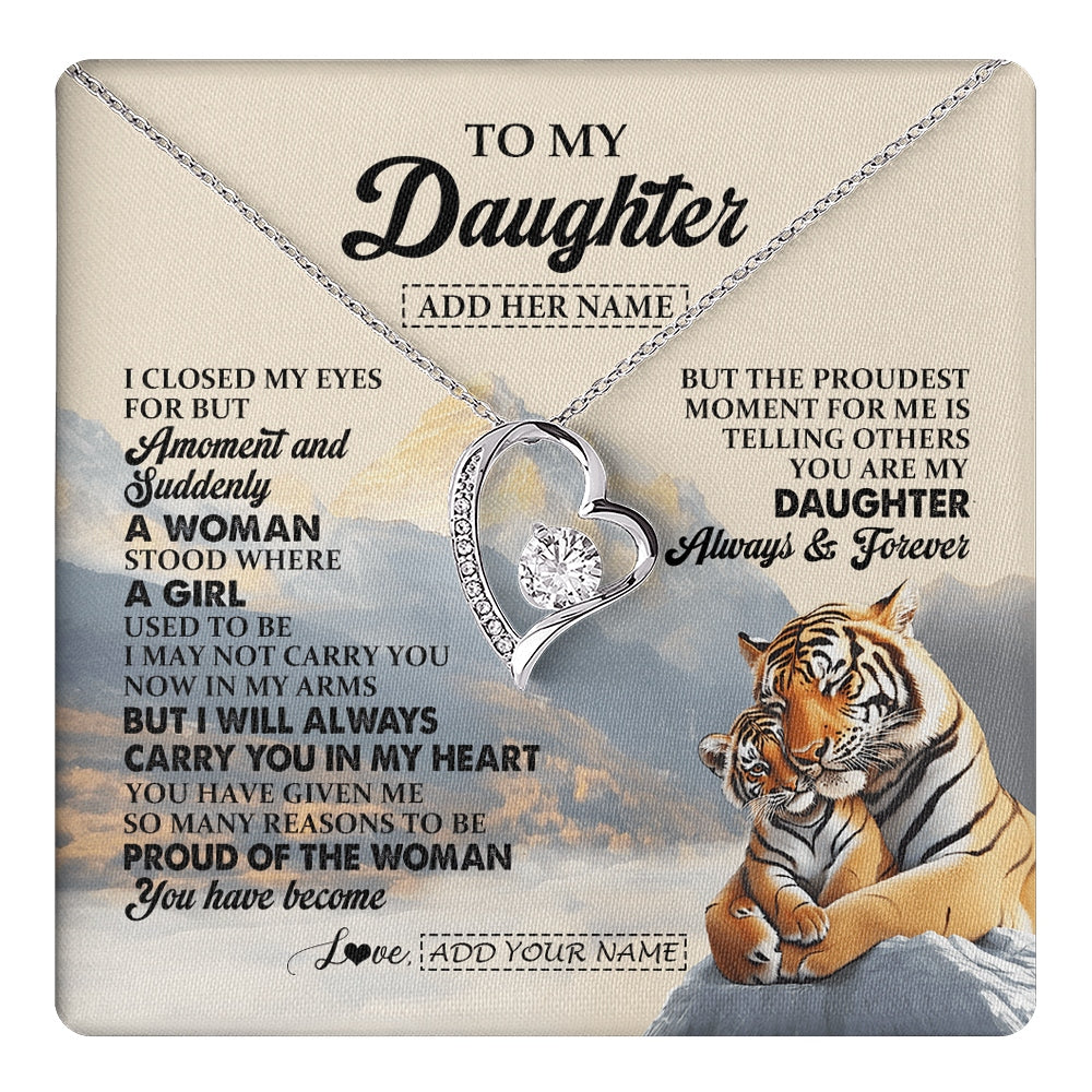 Forever Love Necklace 14K White Gold Finish | 1 | Personalized To My Daughter Gifts Necklace Tiger From Mom Dad Mother You Are My Daughter Birthday Gifts Graduation Christmas Custom Gift Box Message Card | https://teecentury.