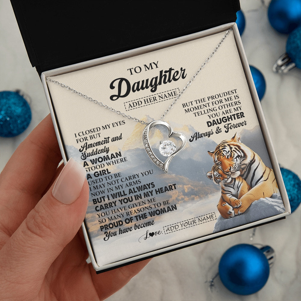 Forever Love Necklace 14K White Gold Finish | 2 | Personalized To My Daughter Gifts Necklace Tiger From Mom Dad Mother You Are My Daughter Birthday Gifts Graduation Christmas Custom Gift Box Message Card | https://teecentury.