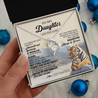 Forever Love Necklace 14K White Gold Finish | 2 | Personalized To My Daughter Gifts Necklace Tiger From Mom Dad Mother You Are My Daughter Birthday Gifts Graduation Christmas Custom Gift Box Message Card | https://teecentury.