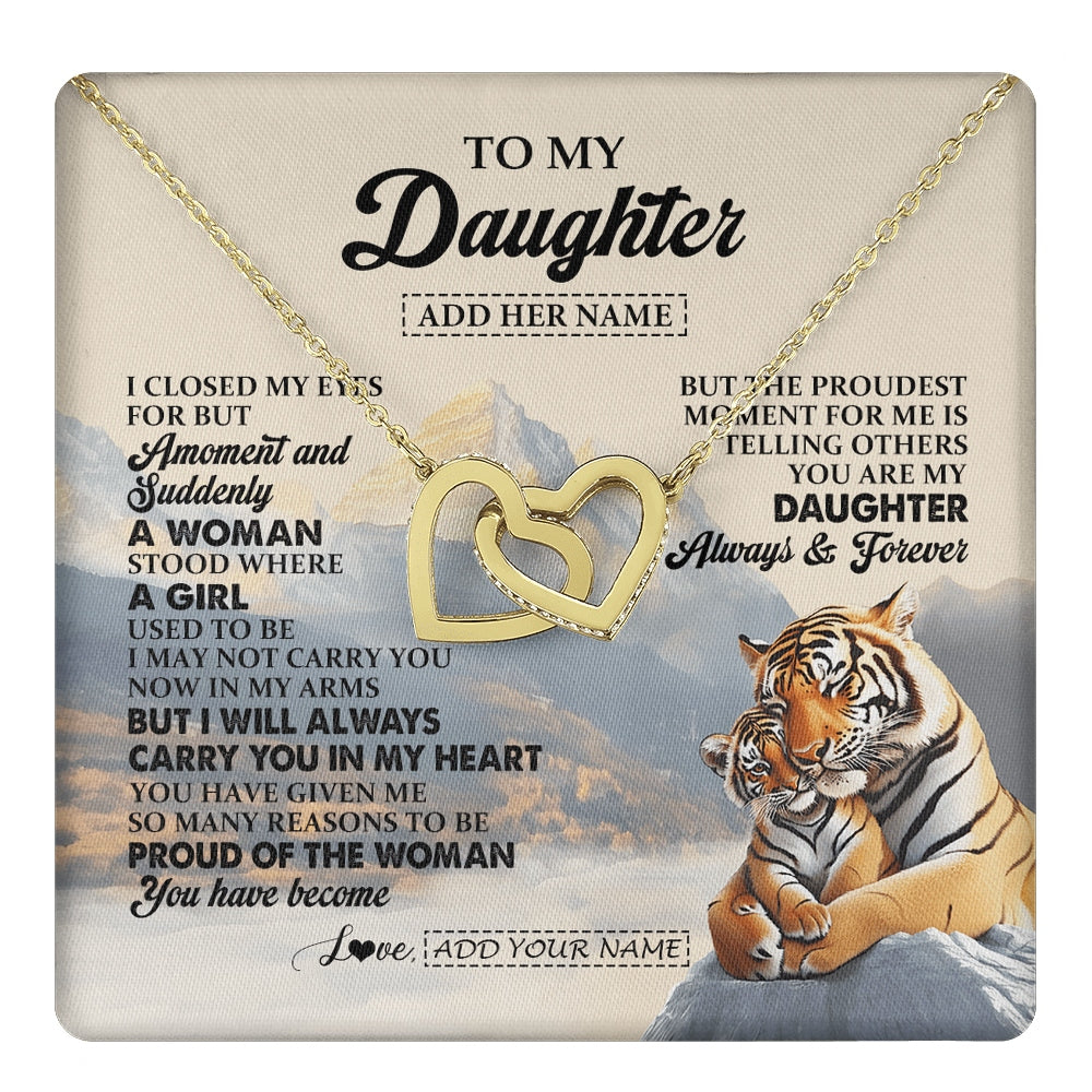 Interlocking Hearts Necklace 18K Yellow Gold Finish | 1 | Personalized To My Daughter Gifts Necklace Tiger From Mom Dad Mother You Are My Daughter Birthday Gifts Graduation Christmas Custom Gift Box Message Card | https://teecentury.